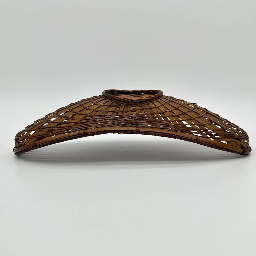 Vintage Bamboo Wicker Boat Basket 17in Brown MCM Fruit Centerpiece Bowl